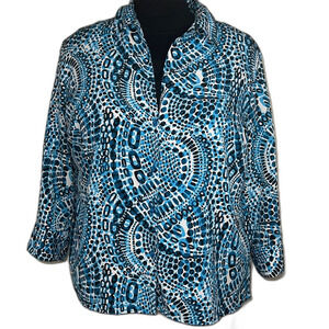 Elementz Women's Size XL Blouse Blue and White with Black Built-in Tank Buttons